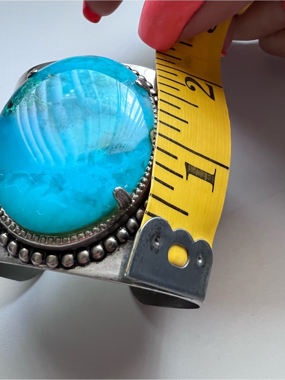 Vintage Engraved Sterling Silver Blue Gem Turquoise Wide Cuff Bracelet - Picture 5 of 8